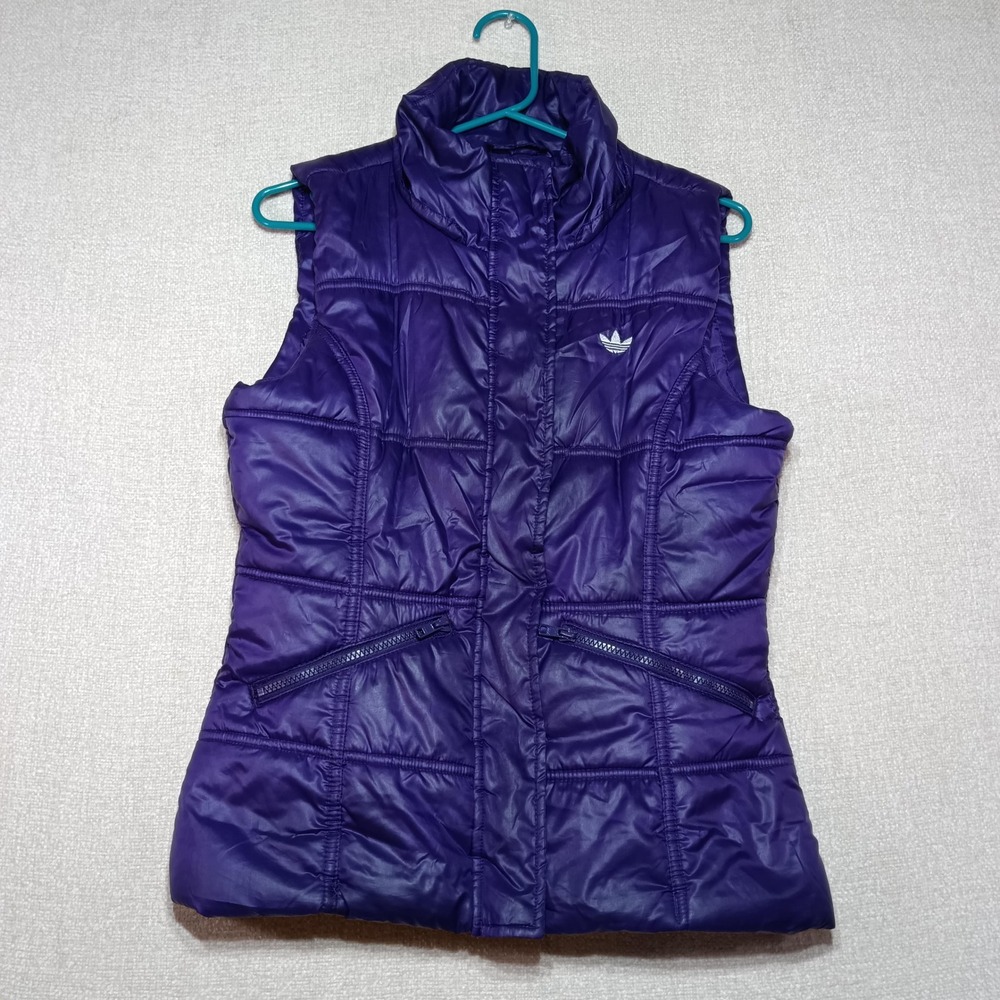 Adidas Originals Purple Puffer Vest Women S Trefoil Quilted Full Zip Jacket READ